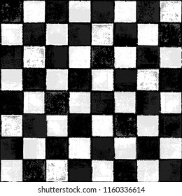 Seamless Vector Inky Stamped Distressed Black and White Checkerboard Pattern. Great for fabric, scrapbooking, home decor, kids, tweens, racing fans, stationery, backgrounds, and print projects.