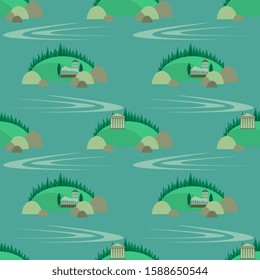 Seamless vector islands landscape pattern