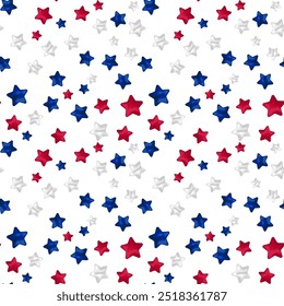 Seamless vector isolated background pattern red blue 3d stars Perfect print children's fabrics Bed linen Wrapping paper Typography design Tablecloths Scrapbooking Cardmaking Baby USA color New year