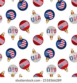 Seamless vector isolated background pattern red blue 3d balls Print children's fabrics Christmas Wrapping paper Typography design Tablecloths Scrapbooking Cardmaking USA color New year Xmas