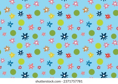 Seamless vector isolated blue pattern abstract flowers dots speckles Perfect summer spring print children's fabrics Bed linen Wrapping paper Typography design Tablecloths Scrapbooking Cardmaking Cute