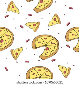 Seamless vector isolated colored cartoon pizza texture pattern