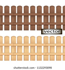 Seamless vector isolated illustration of a wooden fence that forms the rounded Board, natural color side