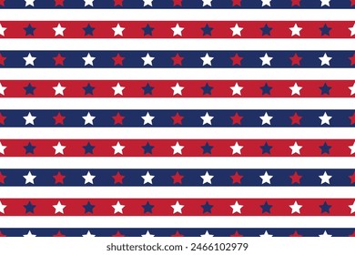 Seamless vector isolated pattern abstract red blue parallel lines stars on Print children's fabrics Bed linen Wrapping paper Typography design Tablecloths Scrapbooking Cardmaking Baby USA flag color