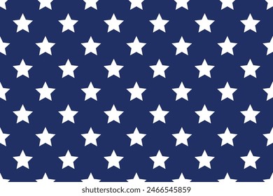 Patrón aislado de Vector sin costura estrellas blancas abstractas como la cuadrícula en azul Tejidos de impresión perfecta para niños Ropa de cama Papel de envoltura Diseño de tipografía Manteles Scrapbooking Cardmaking Baby USA color