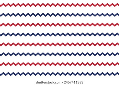 Seamless vector isolated pattern abstract red blue zig zag lines Perfect print children's fabrics Bed linen Wrapping paper Typography design Tablecloths Scrapbooking Cardmaking Baby USA color