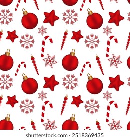 Patrón aislado de Vector sin costura abstracto estrellas rojas bolas de cuentas de caña de caramelo aislado de fondo Papel de envoltura Diseño de tipografía Manteles Scrapbooking CardmakingChristmas Diseño de año Nuevo