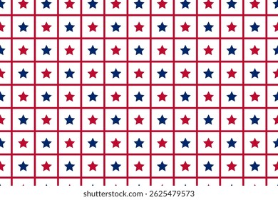 Seamless vector isolated pattern abstract red blue stars Red lines like grid on white background Perfect print fabrics Bed linen Wrapping paper Typography design Scrapbooking Cardmaking USA color
