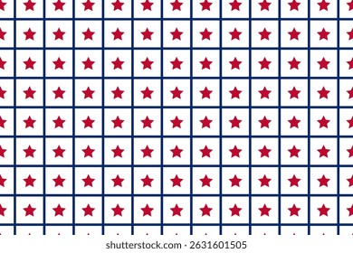 Seamless vector isolated pattern abstract Red stars Blue lines like grid White transparent background Perfect print fabrics Wrapping paper Typography design Scrapbooking USA color Patriotic holidays