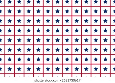 Seamless vector isolated pattern abstract blue stars Red lines like grid White transparent background Perfect print fabrics Wrapping paper Typography design Scrapbooking USA color Patriotic holidays