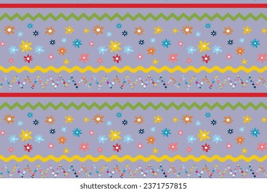 Seamless vector isolated violet pattern flowers wavy parallel dotted lines Perfect summer spring print children's fabrics Bed linen Wrapping paper Typography design Tablecloths Scrapbooking Cardmaking