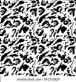 Seamless vector jaguar pattern. Hand drawn watercolor animal texture on white background. Unusual spilled leopard spots.