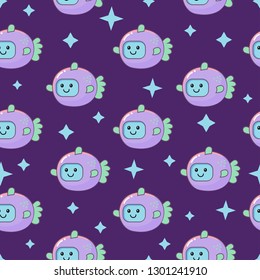 seamless vector kawaii pattern with astronaut fish
