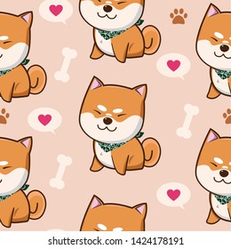 Seamless vector kawaii pattern kawaii with dogs of Shiba inu.