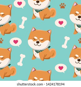 Seamless vector kawaii pattern kawaii with dogs of Shiba inu.