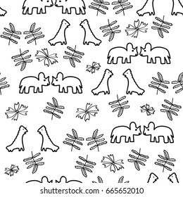 Seamless vector kids monochrome pattern with dinosaurs for wallpaper, textile, card, bed sheets or any other children room decoration