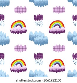 Seamless vector kids style hand drawn rainbow pattern.Great for wrapper, textile, other print, icon and greeting card.