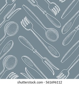 Seamless vector Kitchen Cutlery Pattern.