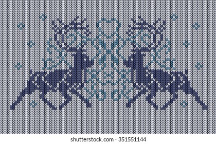 Seamless vector knitted background, deers, jacquard pattern