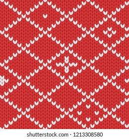Seamless vector knitted pattern with white pattern. Textile woolen winter background
