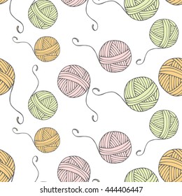 Seamless vector knitting pattern. Hand drawn yarn illustration. Background for fabric, textile design and wallpaper