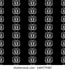 Seamless vector lace pattern. Strips of white lace on a black background. Black and white graphics. For design and decor of fabric, paper, postcards, packaging, Wallpaper.