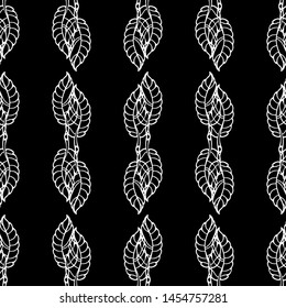 Seamless vector lace pattern. White lace stripes on black background. Black and white graphics. For design and decor.