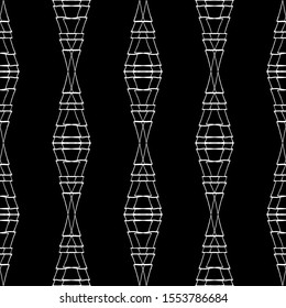 Seamless vector lace pattern. White lace stripes on black background. Art Nouveau and art Deco pattern.For fabric design, packaging, Wallpaper and for engraving.