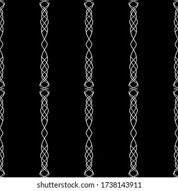 Seamless vector lace pattern. White lace stripes on black background. Art Nouveau and art Deco pattern.For fabric design, packaging, Wallpaper and for engraving. 