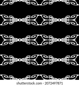 Seamless vector lace pattern. White lace stripes on black background. Art Nouveau and art Deco pattern.For fabric design, packaging, Wallpaper and for engraving.