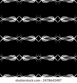 Seamless vector lace pattern. White lace stripes on black background. Art Nouveau and art Deco pattern.For fabric design, packaging, Wallpaper and for engraving.