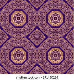 Seamless vector laced golden decorative pattern on violet background