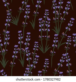 Seamless Vector Lavender on maroon background Pattern. Great for Fabrics, Scrap booking, bullet journal, textiles, blankets, pillows, cover,