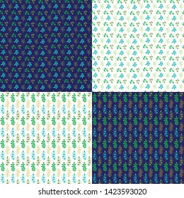 seamless vector leaf patterns with blue and white