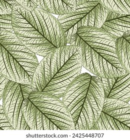 seamless vector leaves pattern on green background