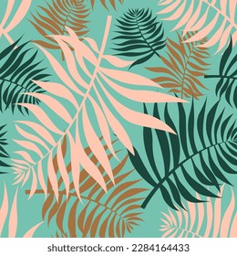 Seamless Vector Leaves Pattern in Pastel Colors, Floral Design, Illustration, Editable Graphic for Textile Surfaces, Palm, Jungle