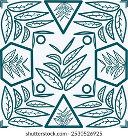 Seamless vector leaves or plant pattern,line texture in mid century mordern style, Square or tile repeating pattern for fabric and wallpaper, textiles, clothing, wrapping paper, cover, banner, home de