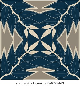 Seamless vector leaves or plant pattern,line texture in mid century mordern style, Square or tile repeating pattern for fabric wallpaper, textiles, clothing, wrapping paper, cover, banner, home decor 