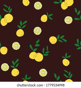 Seamless Vector lemon on maroon background Pattern. Great for Fabrics, Scrap booking, bullet journal, textiles, blankets, pillows, cover,