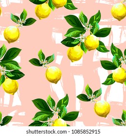 Seamless vector lemon pattern. Decorative texture for print, menu, advertising, food design. Summer background.