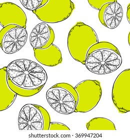 Seamless vector lemon pattern. White background.