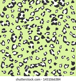 Seamless vector leopard fur pattern. Stylish fashionable wild leopard print. Animal print pale green 10 eps background for fabric, textile, design, cover, wrapping.