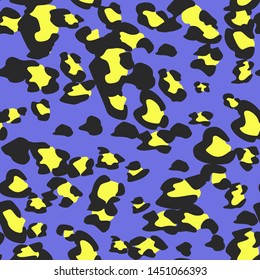 Seamless vector leopard fur pattern. Stylish fashionable wild leopard print. Animal print dark blue 10 eps background for fabric, textile, design, cover, wrapping.