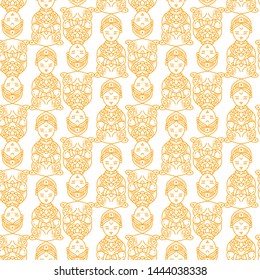 Seamless vector lesson with meditating characters, dolls