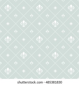 Seamless Vector Light Blue And White Ornament. Modern Geometric Pattern With Royal Lilies