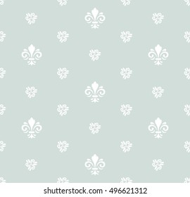 Seamless vector light blue and white ornament. Modern geometric pattern with royal lilies