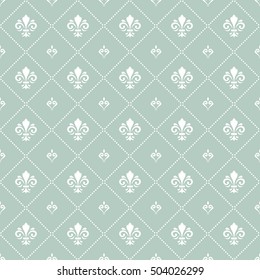 Seamless vector light blue and white ornament. Modern geometric pattern with royal lilies