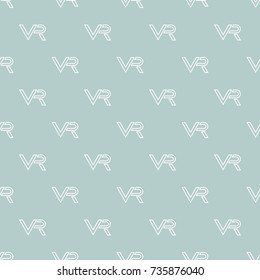 Seamless vector light blue and white pattern with VR logos. Virtual reality logos