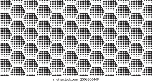 Seamless vector light gray geometric halftone pattern. Seamless retro pointillism background in hexagon shape. Vintage design. Bright dotted texture. Continuous abstract retro pattern