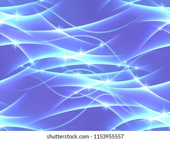 Seamless vector light purple and blue abstract shining background of highlights of light and intertwining of light rays.